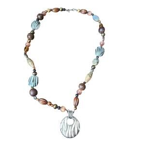 Premier Designs Boho Statement Pendant Necklace Wood Glass Acrylic Beads 35in